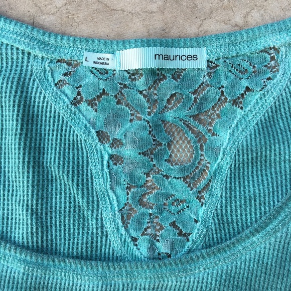 Maurice’s Lace Thermal Light Green Henley Large - Picture 3 of 6